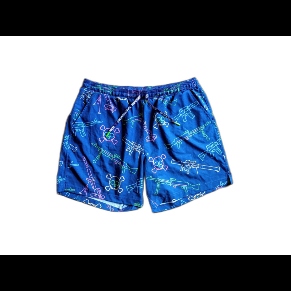 Savage Tacticians Neon Guns Skulls Swim Shorts 2XL